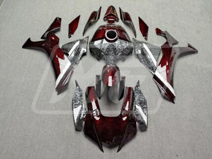 Yamaha R1 2020-2025 Gloss Black & Red Forged Carbon Fiber Style with White ABS Fairings | Monster Fairings