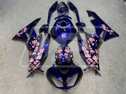 Kawasaki ZX6R 2009-2012 Gloss Blue with Pink Cherry Blossom ABS Fairings | Monster Fairings