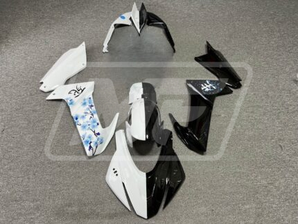 Aprilia RS660 2020-2024 Gloss Black & White with Blue Cherry Blossom Split ABS Fairings | Monster Fairings