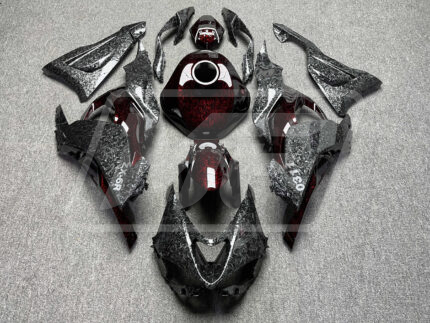 Kawasaki ZX6R 2024-2026 Gloss Black & Red Forged Carbon Fiber Style ABS Fairings | Monster Fairings