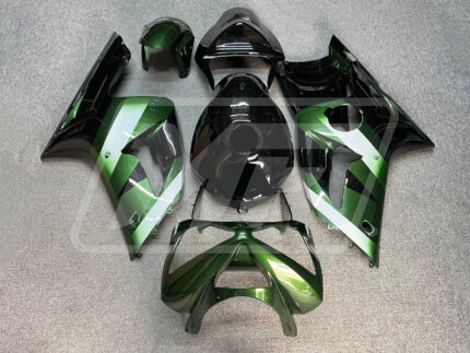 (IN STOCK) Kawasaki ZX6R 2003-2004 Gloss Green & Black ABS Fairings | Monster Fairings