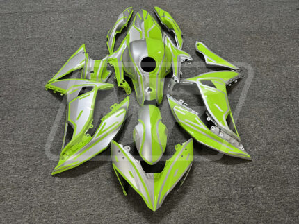 (IN STOCK) Kawasaki Ninja 650R 2017-2019 Gloss Silver & Hig Vis Yellow Split ABS Fairings | Monster Fairings
