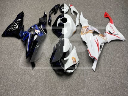 Kawasaki ZX6R 2024-2027 Gloss Black & White Anime Split ABS Fairings | Monster Fairings