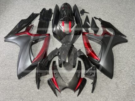 Suzuki GSXR 600-750 2006-2007 Gloss Metallic Black with Red & Matte Black ABS Fairings | Monster Fairings
