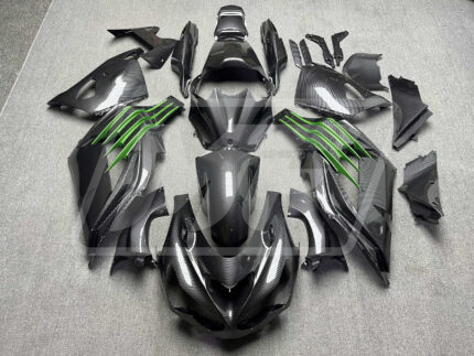 Kawasaki ZX14R 2012-2025 Gloss Black & Green Carbon Fiber Style ABS Fairings | Monster Fairings