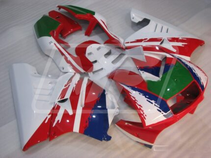 Honda NSR250 1990-1993 Gloss Red & White with Blue & Green ABS Fairings | Monster Fairings