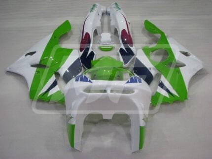 Kawasaki ZX6R 1994-1997 Gloss White & Green with Blue ABS Fairings | Monster Fairings