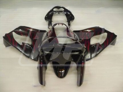 Kawasaki ZX9R 1998-1999 Gloss Black with Red Flames ABS Fairings | Monster Fairings