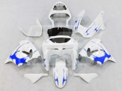 Kawasaki ZX9R 1998-1999 Gloss White with Blue Flames ABS Fairings | Monster Fairings