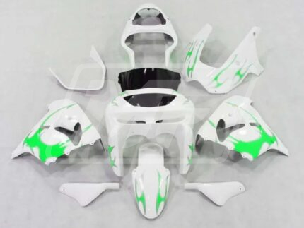 Kawasaki ZX9R 1998-1999 Gloss White with Green Flames ABS Fairings | Monster Fairings